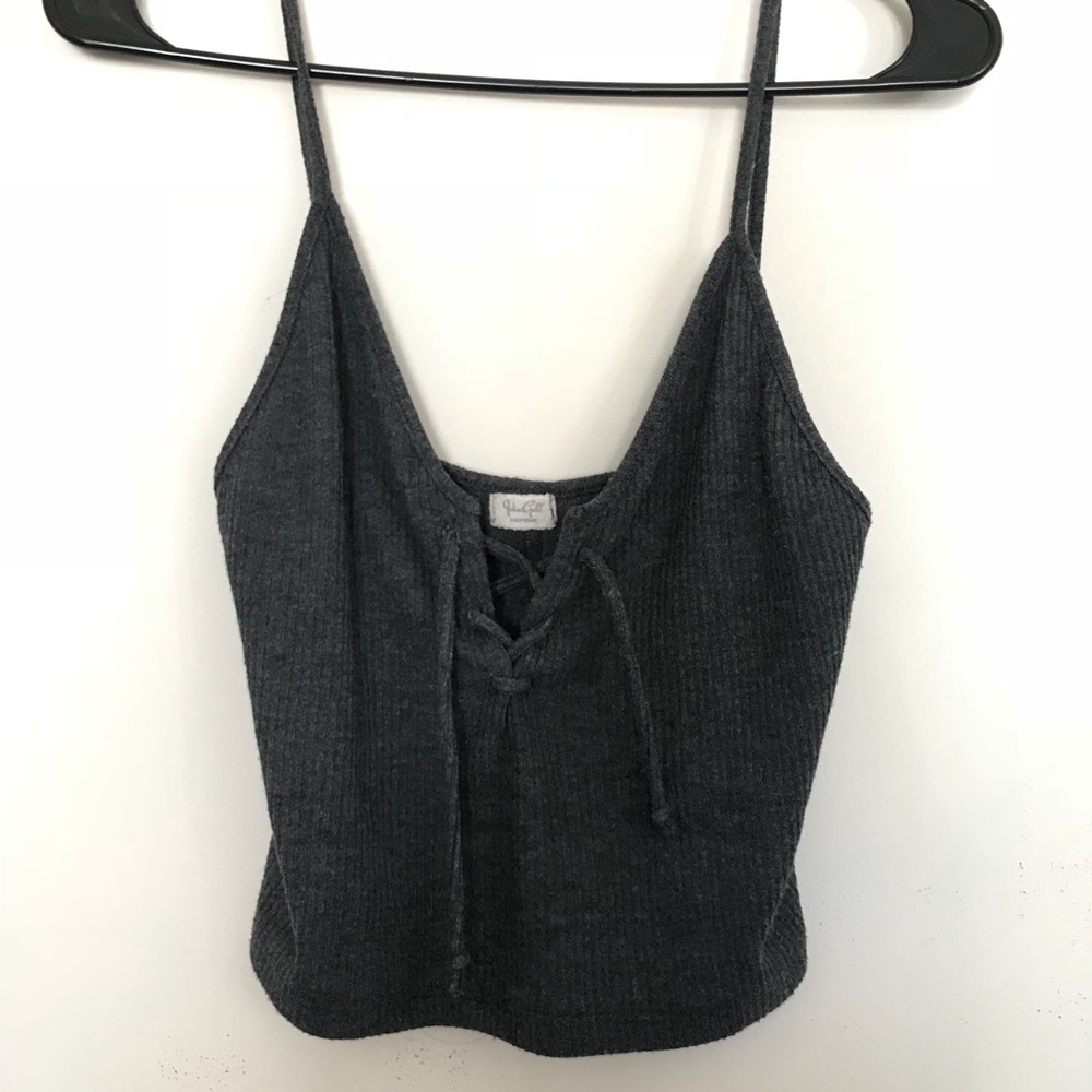 Brandy Melville Heather Grey Lace Up Crop Top